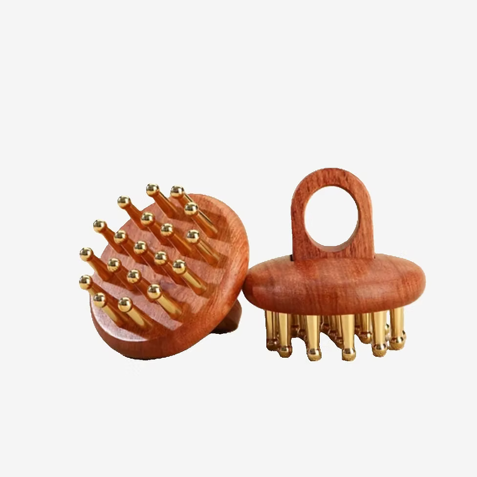 Brosse à pression - Bois et cuivre